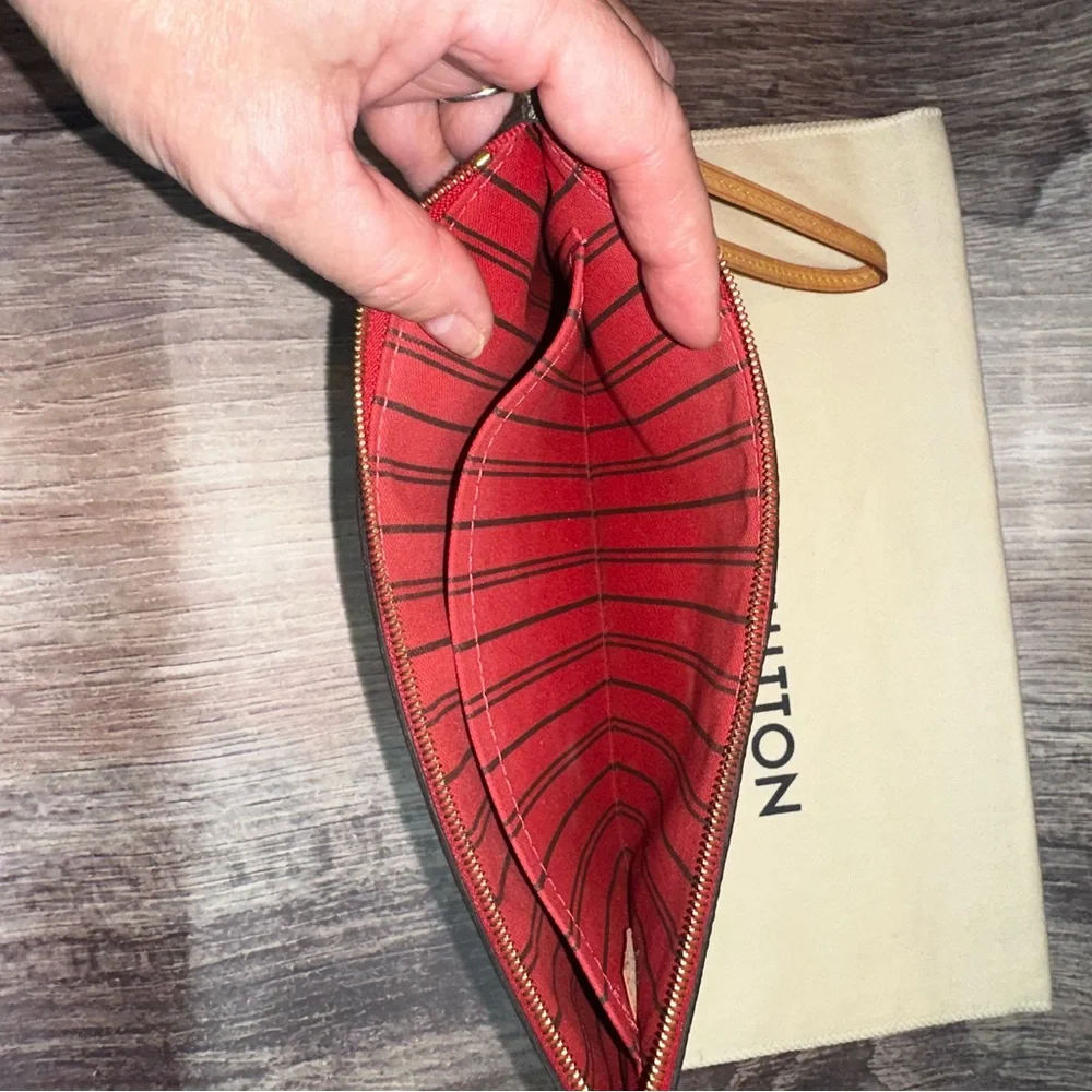 Louis Vuitton Pouchette Monogram Canvas Wristlet Clutch w/ Strap and Dust Bag
